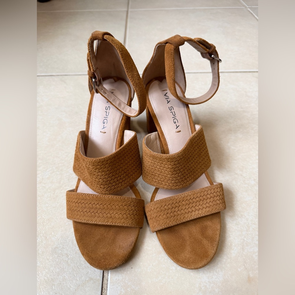 Via Spiga Womens Wendolin Suede Textured Block Heels Tan Size 7.5 US - Picture 2 of 11